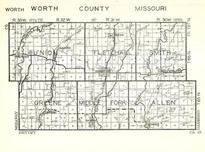 Worth County, Union, Isadora, Fletchall, Smith, Greene, Middle Fork, Allen, Missouri State Atlas 1940c